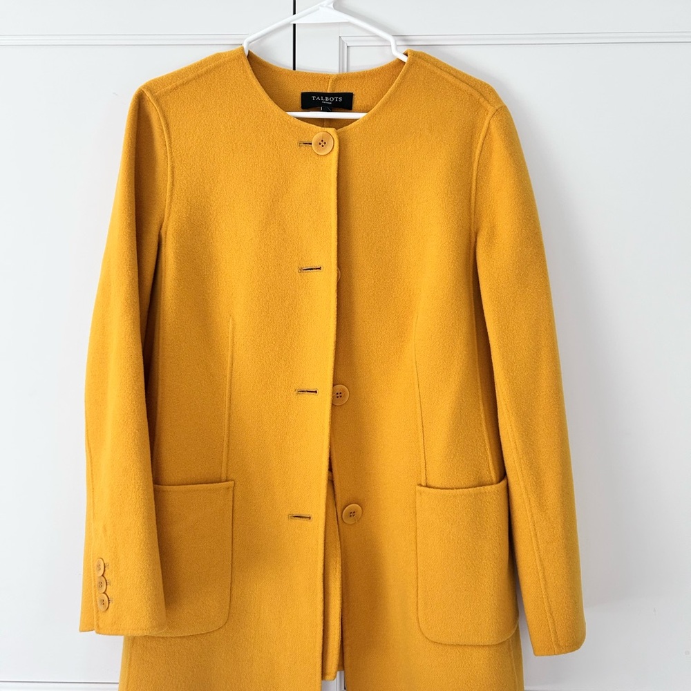 Talbots Women's Yellow / Mustard Wool Front Button Blazer Coat size 12P /12